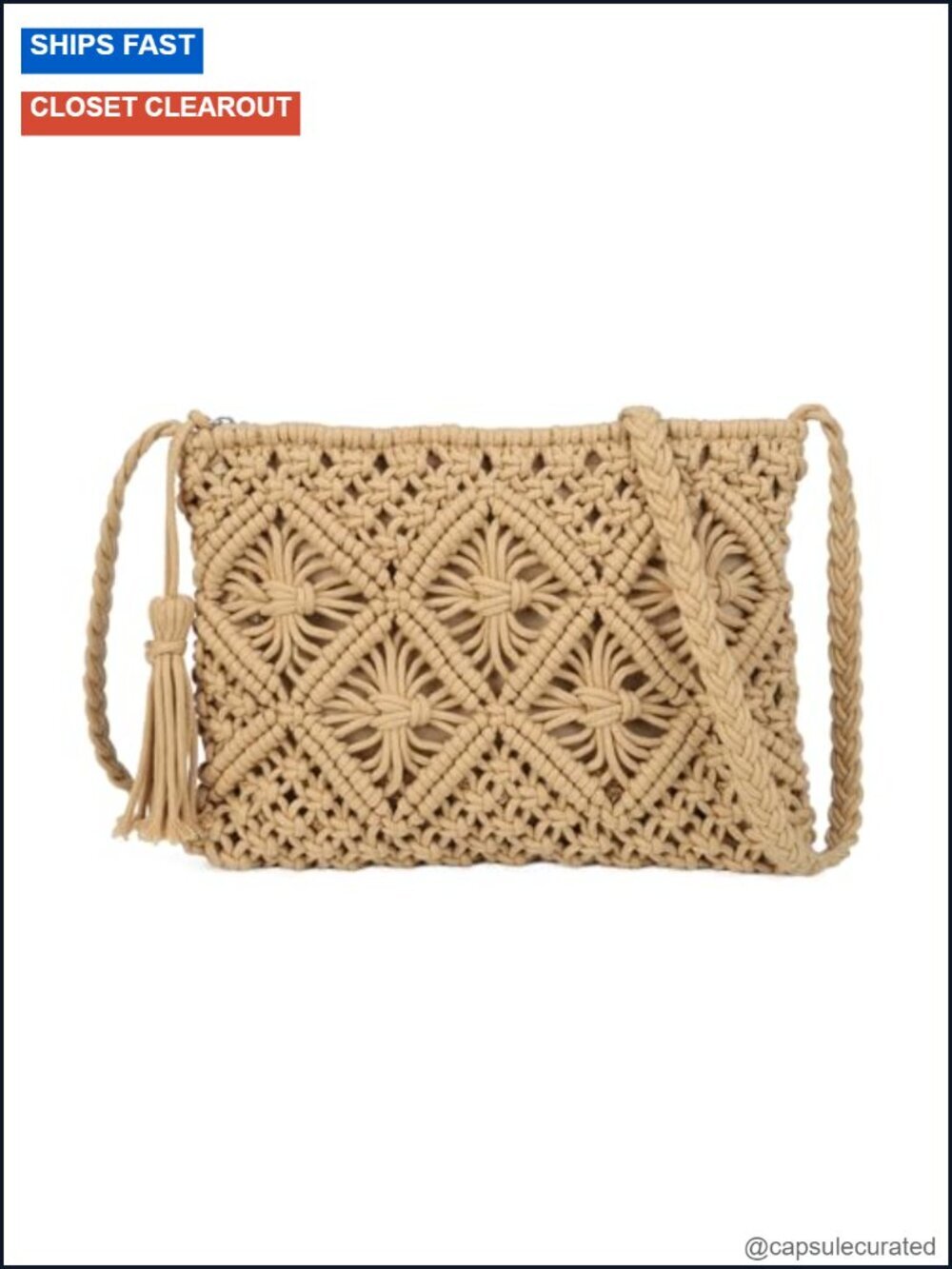 Woven Straw Crossbody Bag for Women, Boho Style with Tassel, Lightweight,